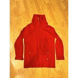 Ralph Lauren Women's Red Cable Knit Ribbed Cardigan Turtleneck Sweater Med Large